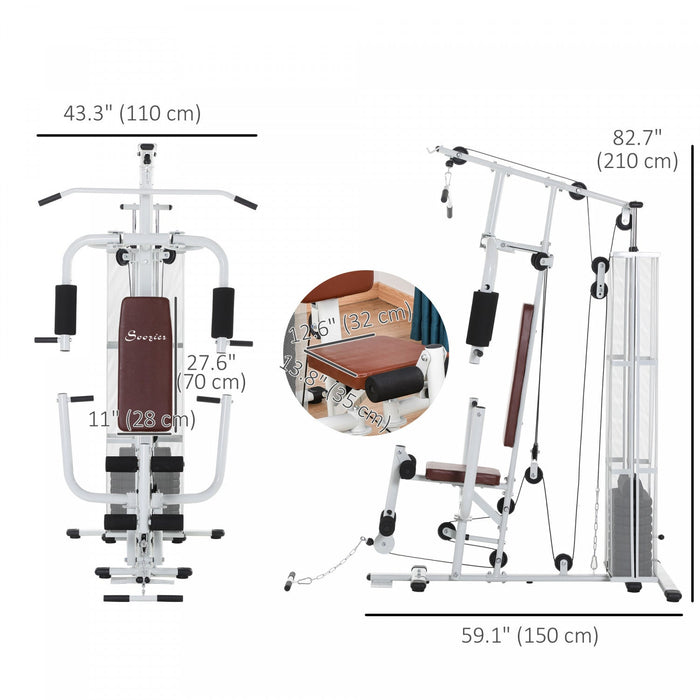 Soozier Multifunction Home Gym Equipment With 100lbs Weight Stack, White