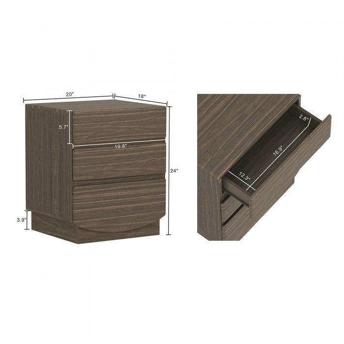 Ardea Contemporary 20\" Nightstand in Walnut (3-Drawer) 