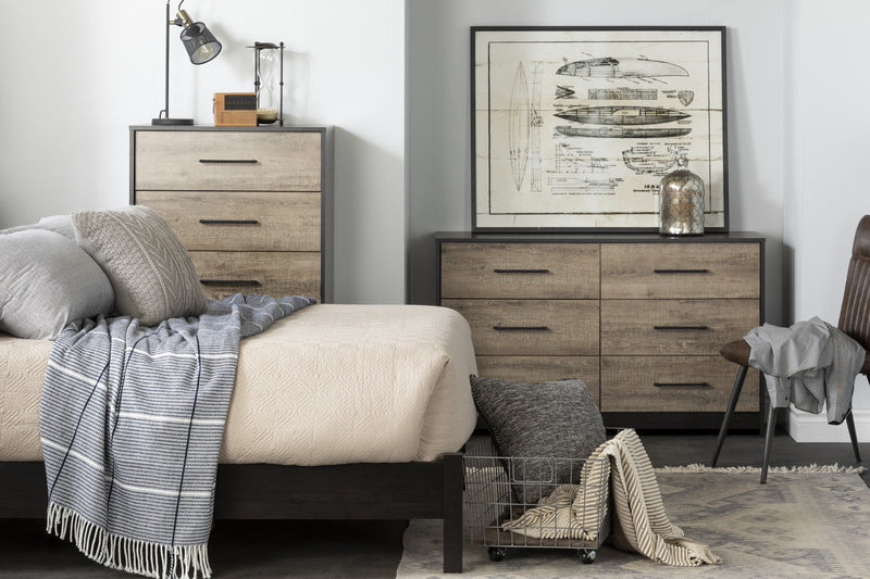 Londen 6-drawer Dresser - Rubbed Black And Weathered Oak 