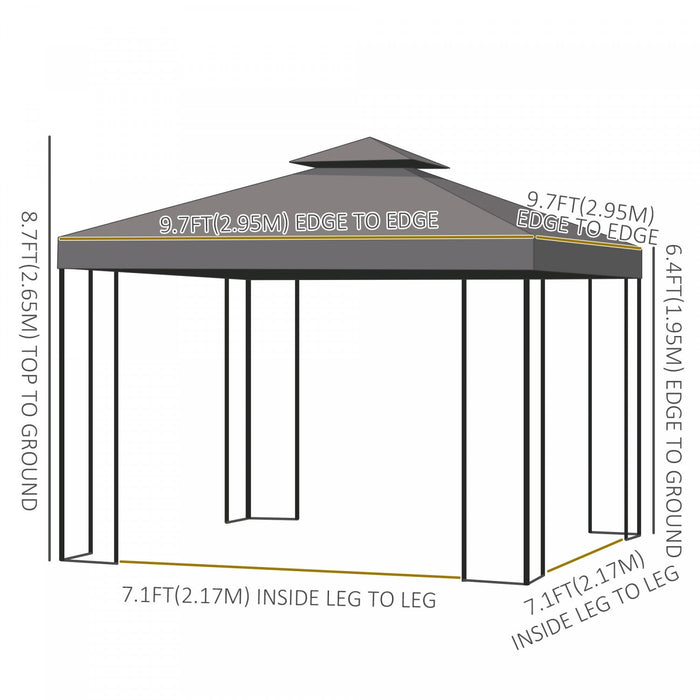 Outsunny 10' X 10' Patio Gazebo Outdoor, Canopy Shelter With Double-tier Roof, Pavilion Sidewalls Fo