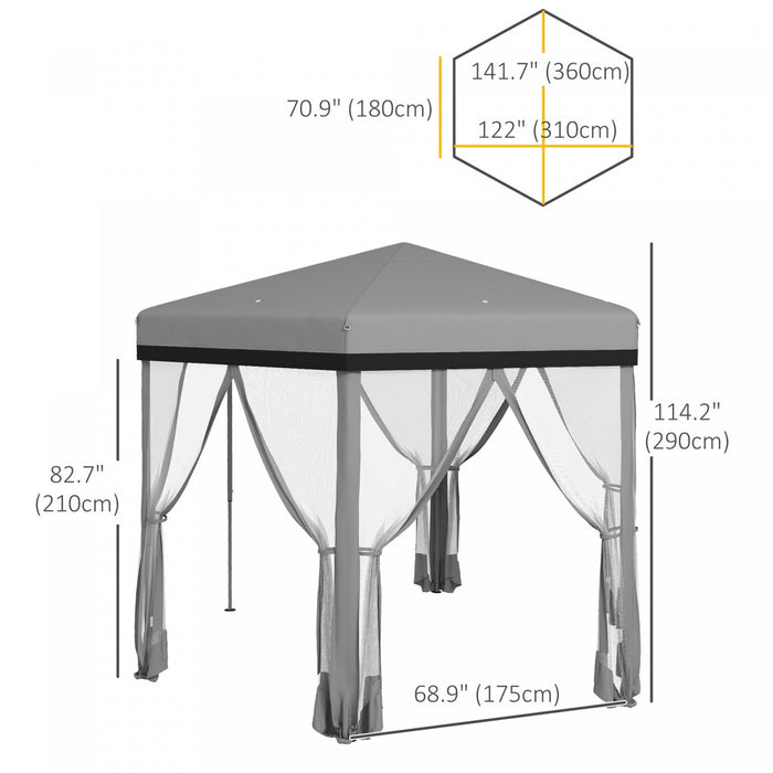 Outsunny 12x12 Pop Up Canopy Tent, Hexagon Gazebo With Mosquito Netting, Carry Bag, Stakes, Ropes, H