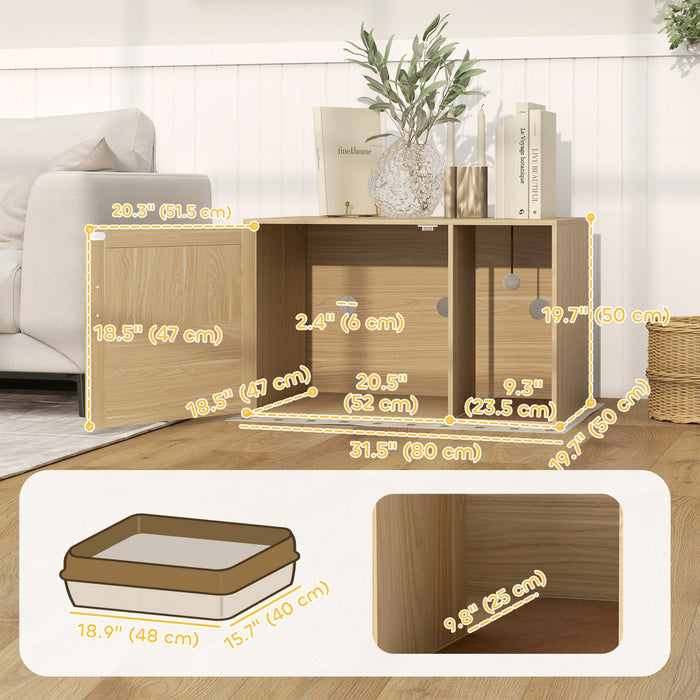 Pawhut Cat Litter Box Enclosure, Hidden Litter Box Furniture With Rattan Door, Scratching Pad, Non-slip Foot Pads, Cat Washroom End Table, 31.5" X 20" X 20", Oak