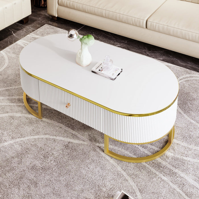 Edison 47.2\" Oval Engineered Wood Coffee Table With Storage Drawers - White 