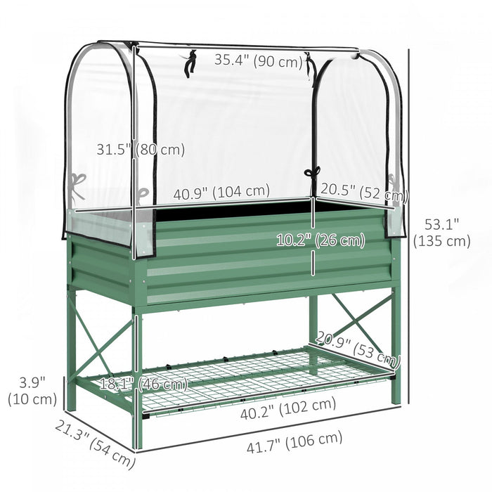Outsunny Metal Raised Garden Bed with Cover, Green