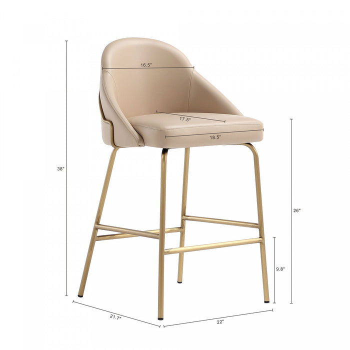 Gracie Modern Metal Upholstered Counter Stool in Tan and Gold Bar Stool 