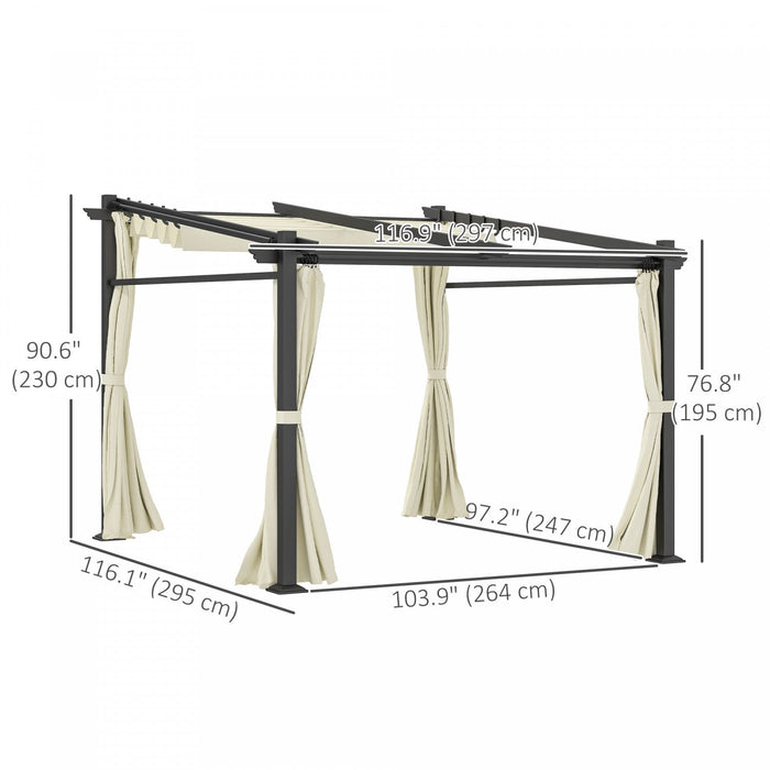 Outsunny 10' X 10' Metal Pergola W/ Retractable Canopy Roof, Beige