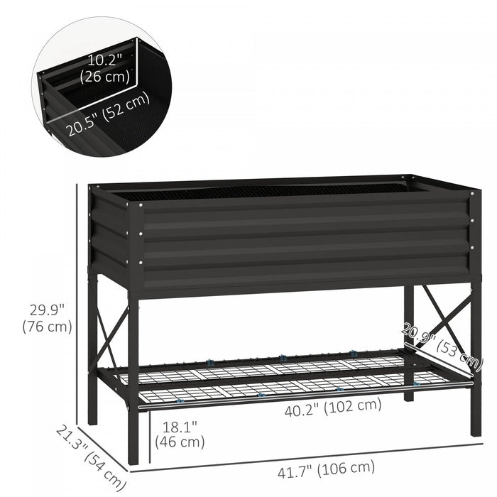 Outsunny Galvanized Raised Garden Bed with Legs and Storage Shelf, Black