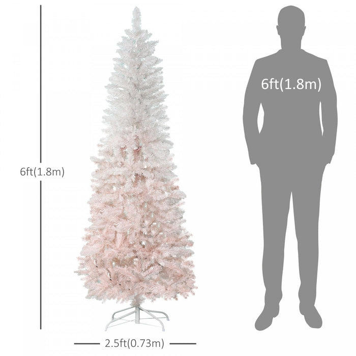 Homcom 6 Foot Artificial Christmas Tree With Metal Base Pink And White