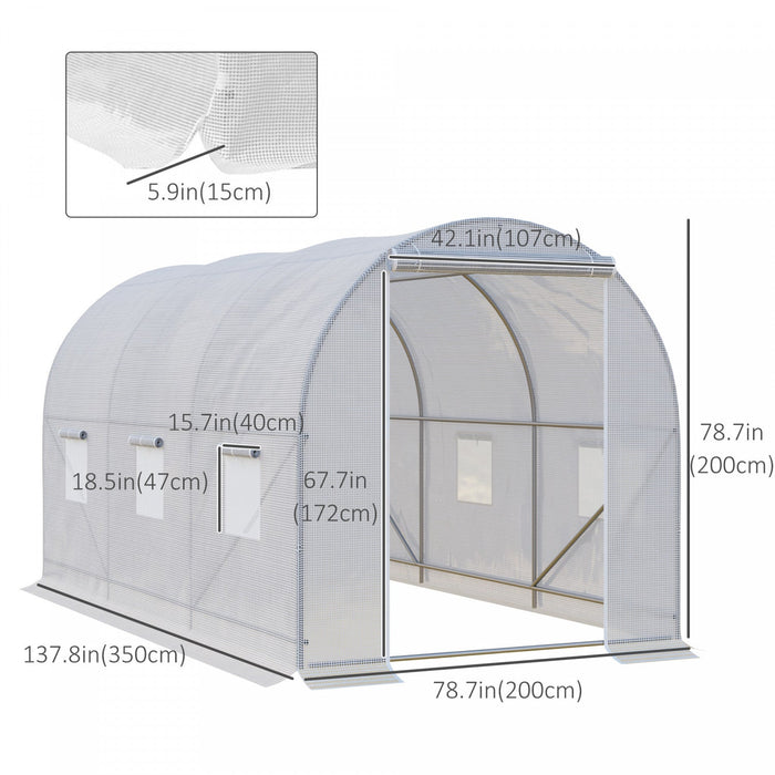 Outsunny 11.5x6.6x6.6ft Walk-in Tunnel Greenhouse Portable Garden Plant Growing Warm House With Door