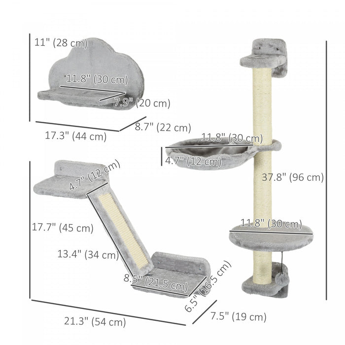 Pawhut 3pcs Cat Wall Shelf With Scratching Posts, Hammock, Ramp, Platforms, Cat Shelves For Relaxing