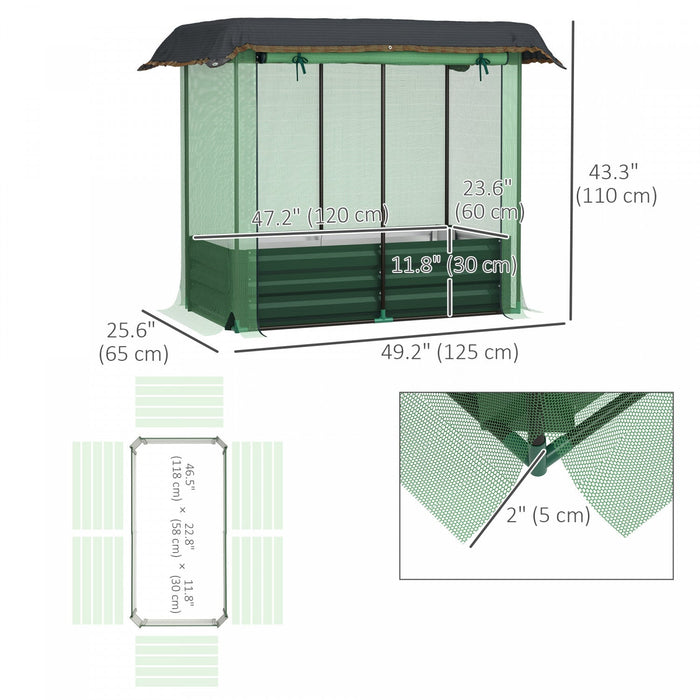 Outsunny Galvanized Raised Garden Bed With Crop Cage And Shade Cloth Green