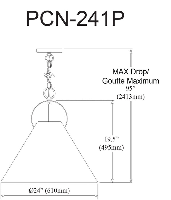 Dainolite Princeton 1 Light Pendant 24\" Dia Aged Brass Finish Black Shade Lamp