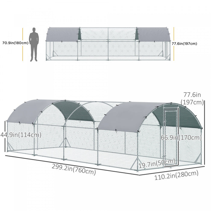Pawhut Galvanized Large Metal Chicken Coop Cage Walk-in Enclosure Poultry Hen Run House Playpen Rabb