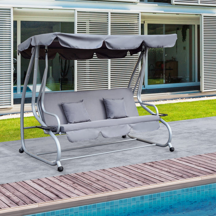 Outsunny 3-seat Outdoor Patio Swing Chair, Converting Flat Bed, Canopy Swing With Adjustable Shade, 