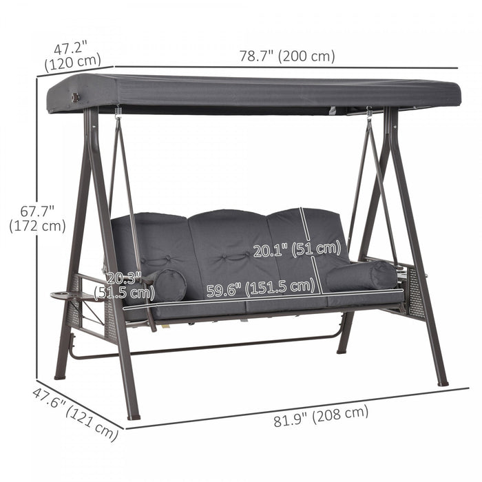Outsunny 3 Seater Porch Swing Heavy Duty Outdoor Swing Chair, Dark Grey
