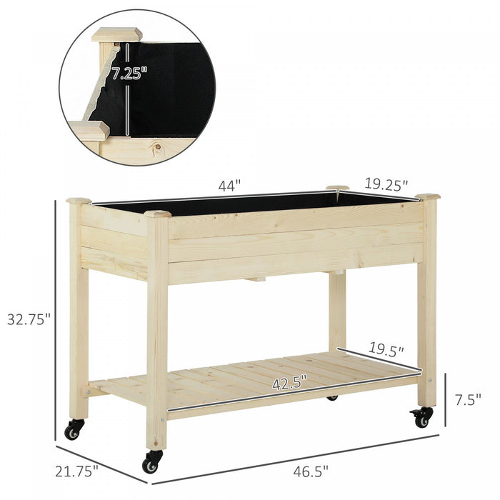 Outsunny Raised Garden Bed Mobile Elevated Wood Planter Box W/ Lockable Wheels, Storage Shelf For He