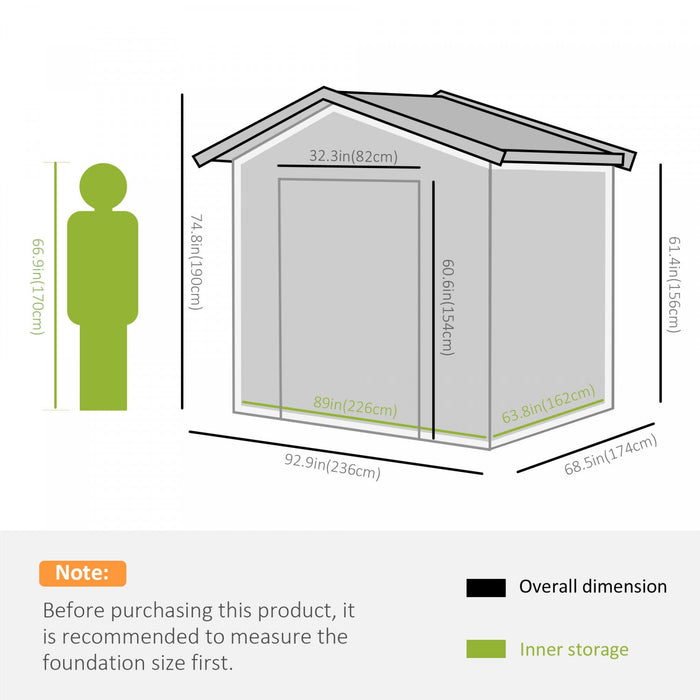 Outsunny 8' X 6' Outdoor Storage Shed, Metal Garden Tool Storage House With Lockable Sliding Doors A