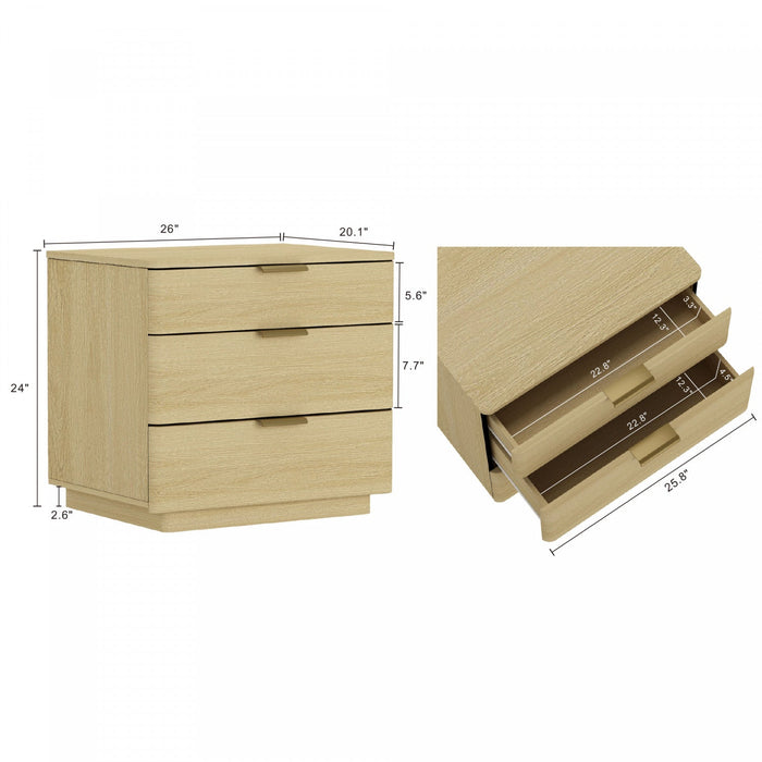 Payton Modern 26\" Nightstand in Natural Oak (3-Drawer) 