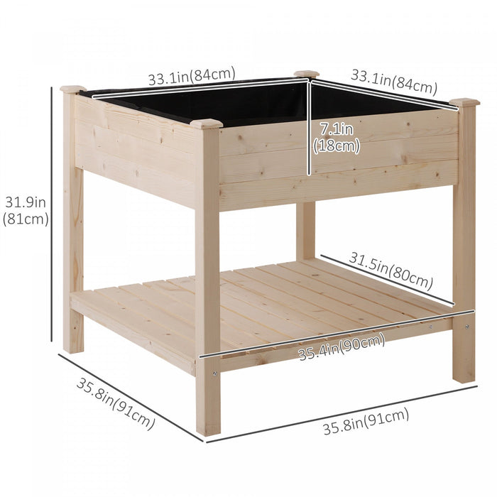 Outsunny Wooden Raised Garden Bed With Liner And Drainage Holes, Outdoor Elevated Planter Box With L