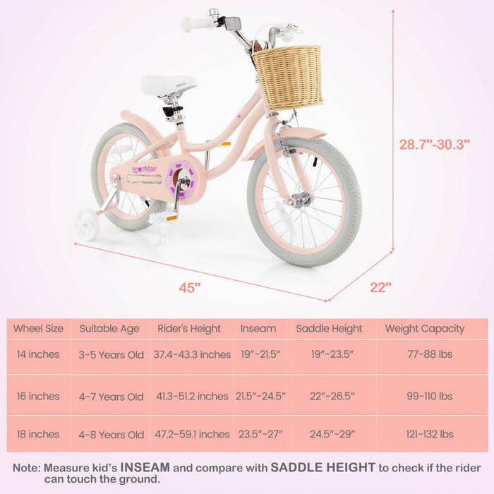 Costway 16" Kid's Bike With Training Wheels Adjustable Handlebar Seat Handbrake Pink