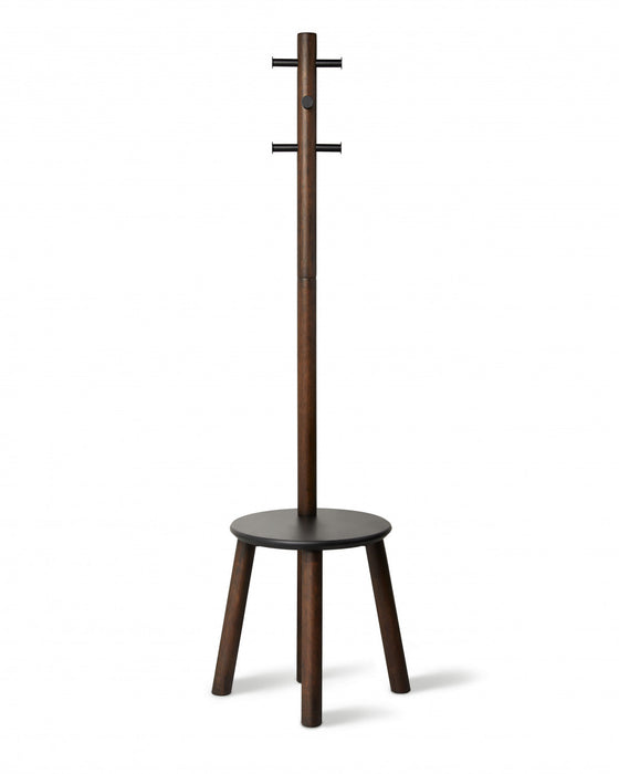 Umbra Modern Wood Pillar Stool and Coat Rack - Black and Walnut