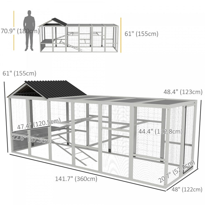 Pawhut Outdoor Wooden Chicken Coop With Run, Ramps, Perches, Storage, Backyard Hen House With Combin