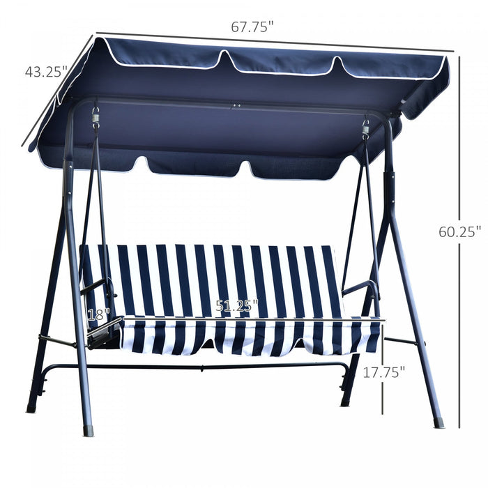 Outsunny 3-seat Patio Swing Chair, Outdoor Porch Swing Glider With Adjustable Canopy, Removable Cush