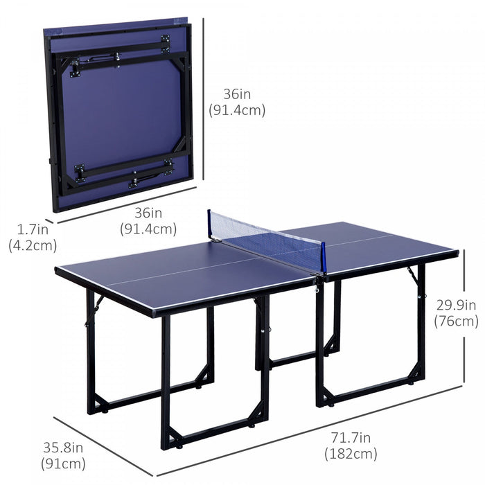 Soozier 6x3ft Compact Midsize Table Tennis Table Multi-use Family Ping-pong Table Free Standing Fold