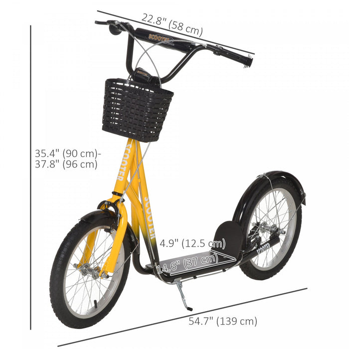Aosom Kick Scooter For Kids Teen Ride On Children Scooter With Adjustable Handlebar 2 Brakes Basket Cupholder Mudguard 16" Inflatable Rubber Tyres Orange