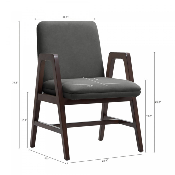 Stella Modern Wood Velvet Armchair in Graphite 