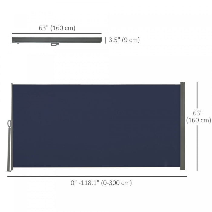 Outsunny 118\" X 63\" Retractable Side Awning Patio Outdoor Folding Privacy Screen With Resistance To 
