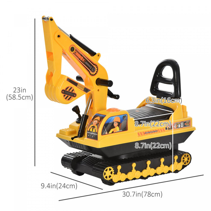 Qaba Kids Ride-on Excavator With Digger, Pretend Play Construction Truck With Under Seat Storage, Re