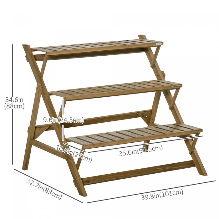 Outsunny 3-tier Ladder Plant Stand Foldable Wood Flower Display Shelf For Indoor Outdoor Home Garden