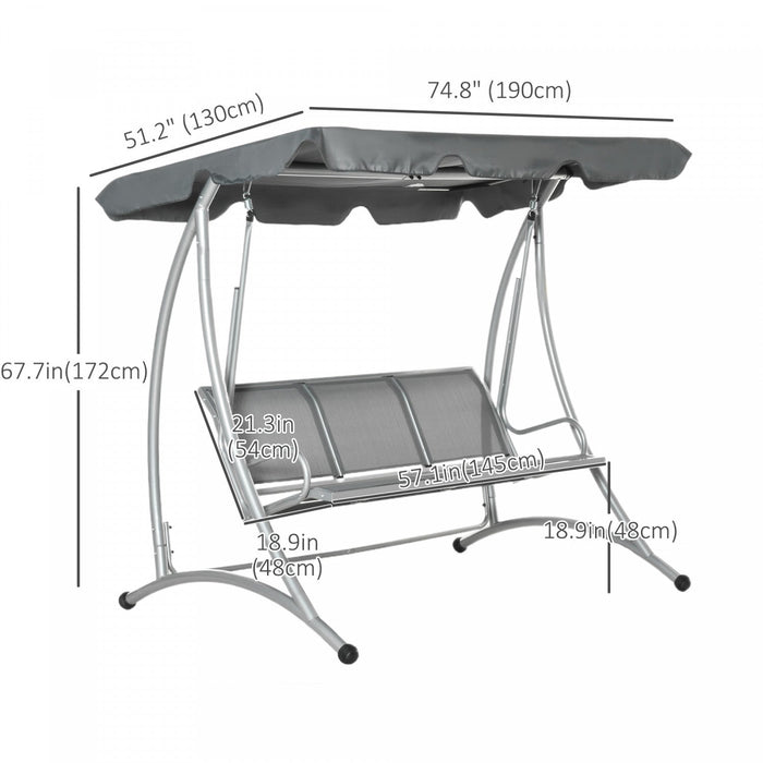 Outsunny 3 Person Patio Swing Seats With Adjustable Canopy Outdoor Swing Chair Bench For Garden, Poo