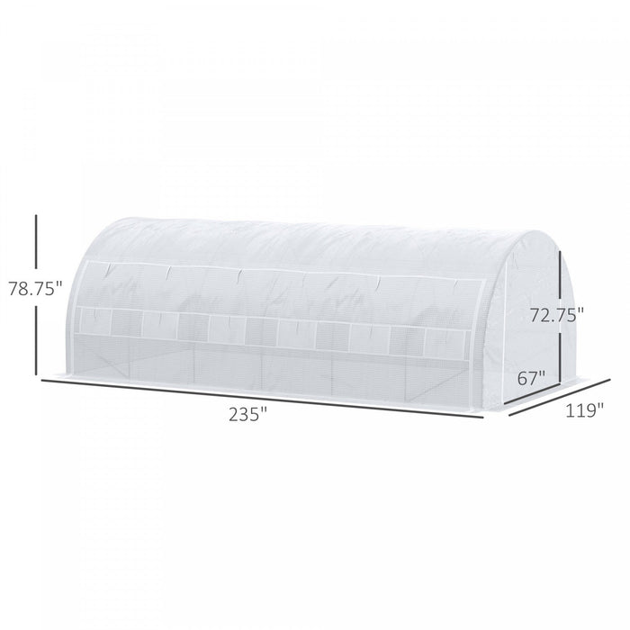 Outsunny Large Walk-in Greenhouse, 20'x10'x6' Tunnel Greenhouse With Zippered Door And 12 Roll-up Wi