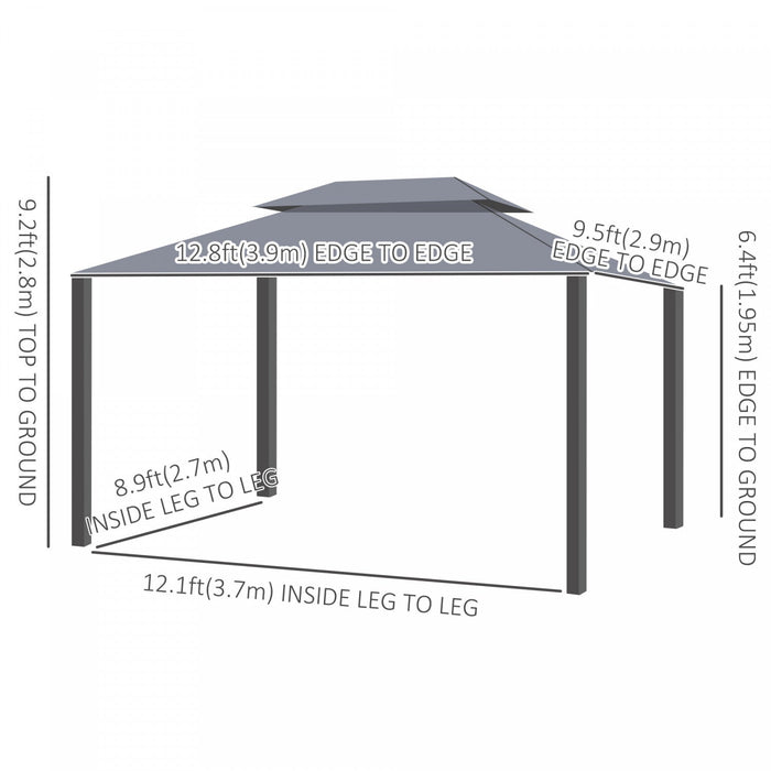 Outsunny 13' X 10' Outdoor Patio Gazebo Canopy With 2-tier Polyester Roof, Vented Mesh Sidewall & St