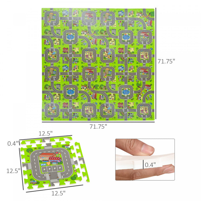 Qaba Kids Foam Puzzle Floor Tiles Baby Toddler Play Mat 36pcs W/ 24 Side Mat Anti-slip Crawling Lear