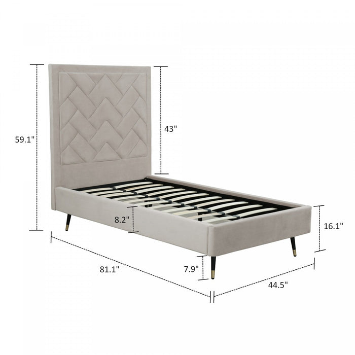 Crosby Modern Upholstered Velvet Twin Bed in Greige 