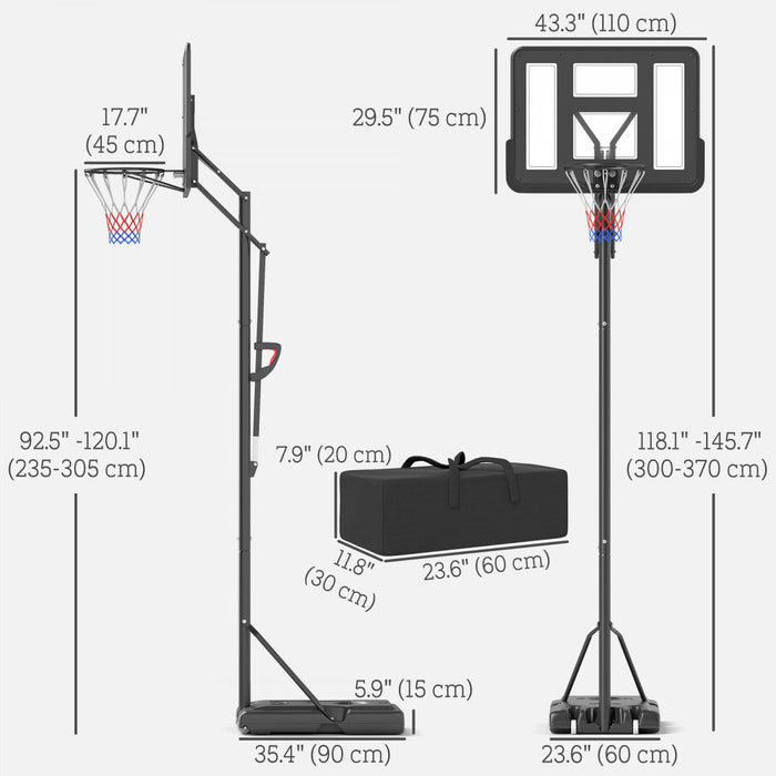 Soozier 7.7-10ft Portable Basketball Hoop With Free Weight, 43" Backboard