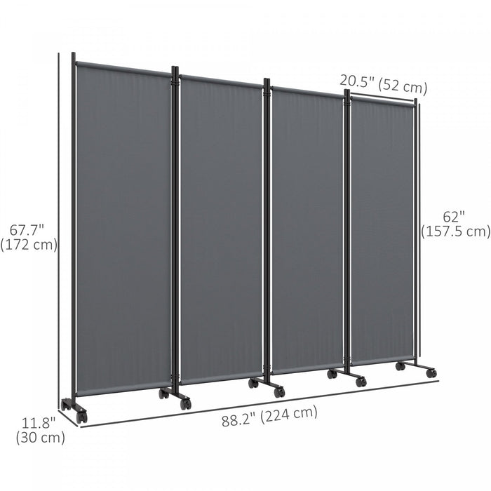 Outsunny Room Divider With Wheels, 5.6ft Folding Privacy Screen, Dark Grey