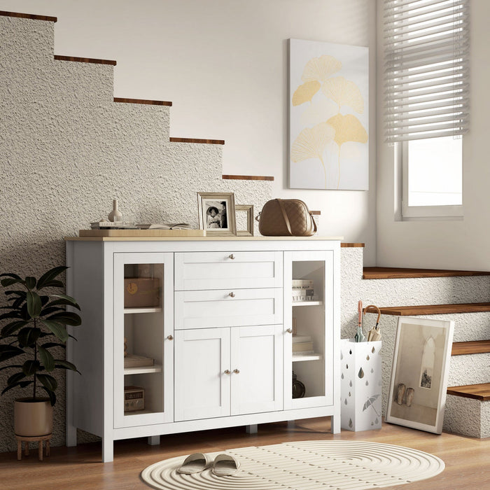 HOMCOM Sideboard Buffet Cabinet with 2 Drawers 3 Storage Cabinets, White