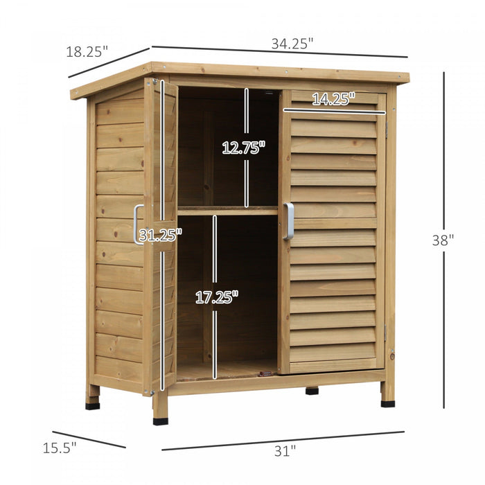 Outsunny Garden Shed Wooden Garden Storage Shed 2 Door Unit Solid Fir Wood Garage Tool Organisation 