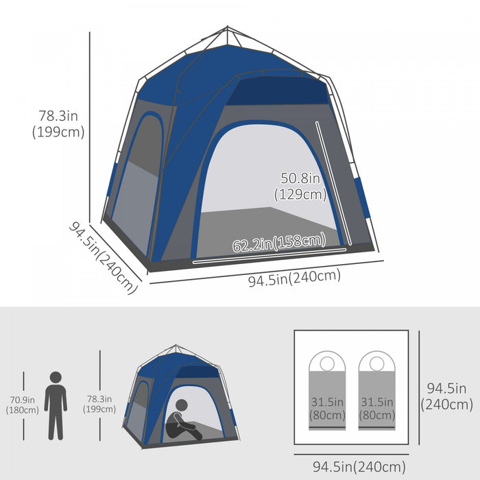 Outsunny Instant Automatic Camping Tent W/ 4 Doors And 4 Windows, Outdoor Easy Pop Up Tent, Portable