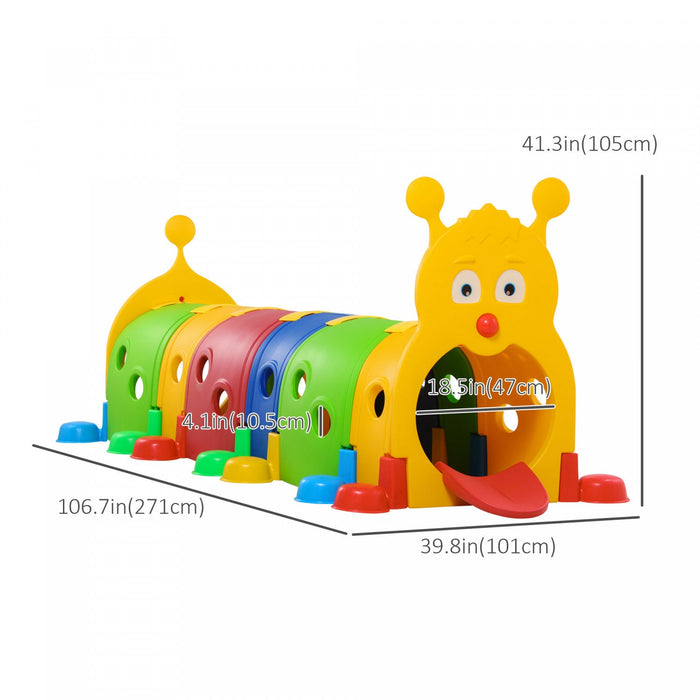 Qaba Caterpillar Play Tunnels, Kids Tunnel For Toddlers To Crawl Through Climbing Toy Indoor & Outdo