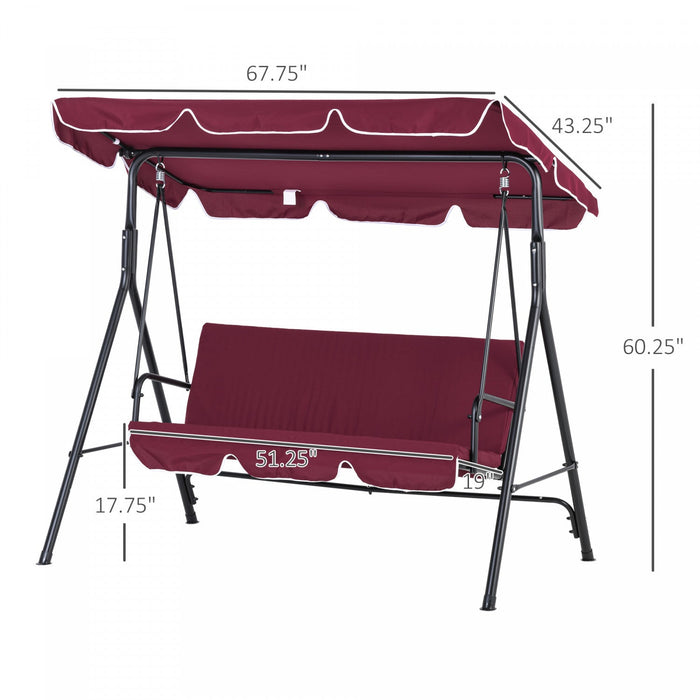 Outsunny 3-seat Patio Swing Chair, Outdoor Porch Swing Glider With Adjustable Canopy, Removable Cush