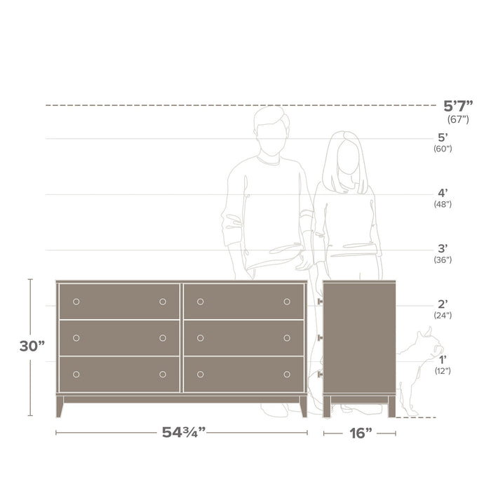 Prepac Nordik 6-Drawer Dresser - White Oak