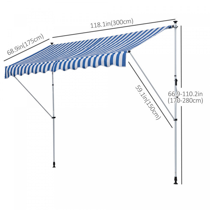Outsunny 10x5ft Manual Retractable Awning, Patio Sun Shade Canopy Shelter With 5.6-9.2ft Support Pol