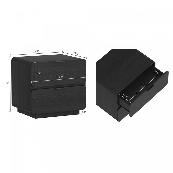 Chrystie Contemporary Modern 26\" Nightstand in Black (2-Drawer) 