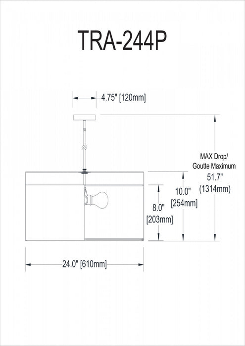 Dainolite Trapezoid 4 Light Pendant Drum Gold/White Shade White Fabric Diffuser Gold Lamp