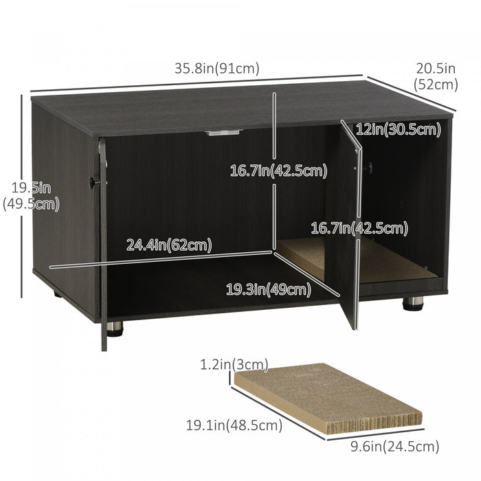 Pawhut Cat Litter Box Enclosure, Industrial Hidden Cat Washroom Furniture, End Table With Double Doo